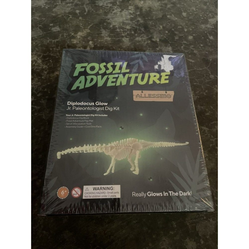Glow in the Dark Diplodocus Block Dig Kit with 3 Tools Jr. Paleontologist NEW!